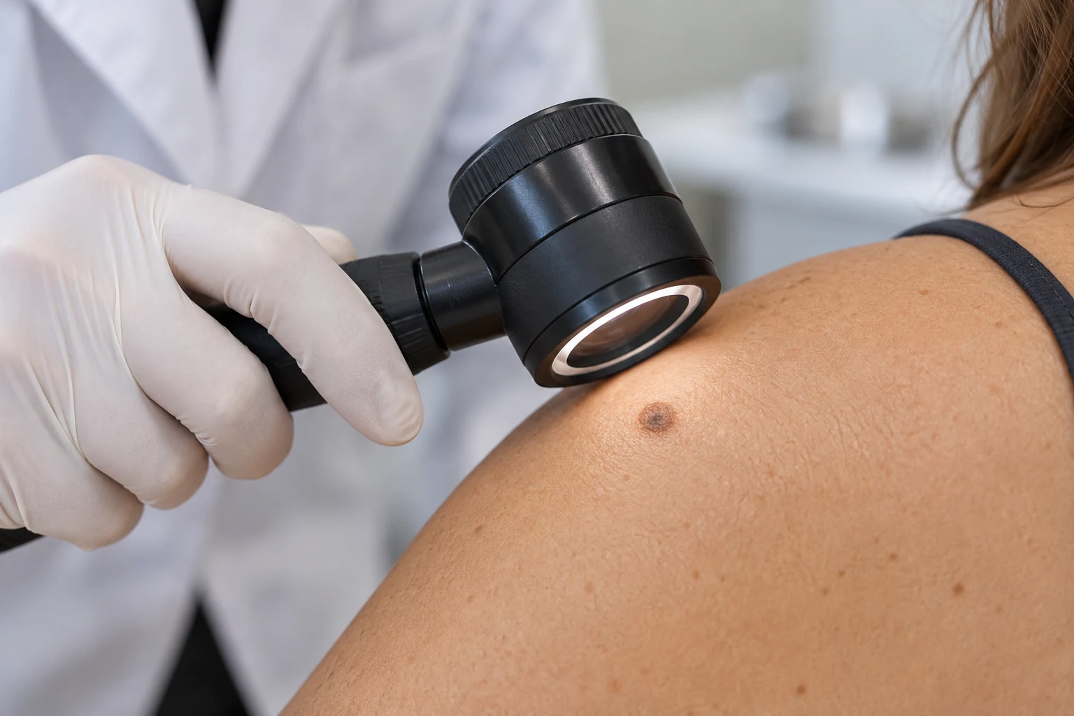Exploración de un lunar con dermatoscopio
